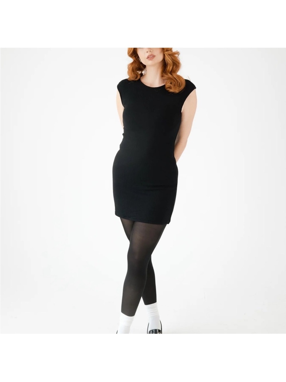 Klassy Network NWT Ribbed Black Cap-Sleeve Brami Mini Dress